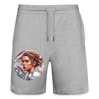 Footballer / Sport / Soccer Field / Club / FC - Stanley/Stella Trainer Unisex Organic Jogging Shorts - heather grey - Front - Nik (191cm) & Marisol (170cm)