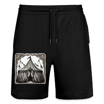 Circus tent / Circus ring / Entertainment / Artists - Stanley/Stella Trainer Unisex Organic Jogging Shorts - black - Front - Nik (191cm) & Marisol (170cm)