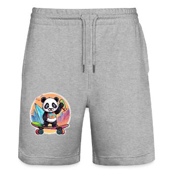 Panda / Animal / Zoo / Bamboo / Wild / Childlike - Stanley/Stella Trainer Unisex Organic Jogging Shorts - heather grey - Front - Nik (191cm) & Marisol (170cm)