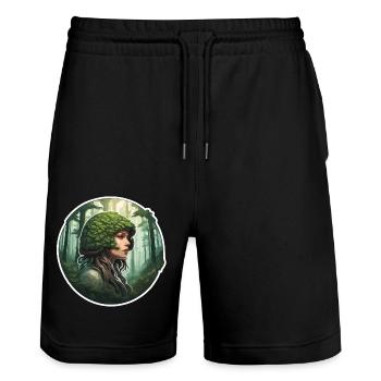 Wald Frau / grün / Waldbewohner / Bäume / Gras - Stanley/Stella Unisex Bio Joggingshorts Trainer  - Schwarz - Vorne - Nik (191cm) & Marisol (170cm)