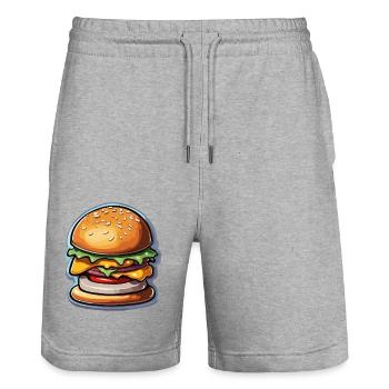 Burgers / Restauration rapide / Nourriture / Petits pains / Boeuf - Short de jogging bio TRAINER Stanley/Stella unisexe - gris chiné - Devant - Nik (191cm) & Marisol (170cm)