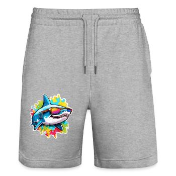 Requin / Faune / Sous-marin / Mer / Océan - Short de jogging bio TRAINER Stanley/Stella unisexe - gris chiné - Devant - Nik (191cm) & Marisol (170cm)