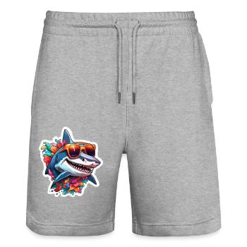 Shark / Wildlife / Underwater / Sea / Ocean - Stanley/Stella Trainer Unisex Organic Jogging Shorts - heather grey - Front - Nik (191cm) & Marisol (170cm)