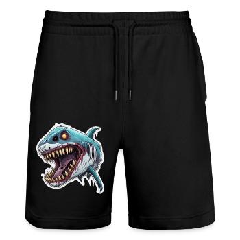 Requin / Faune / Sous-marin / Mer / Océan - Short de jogging bio TRAINER Stanley/Stella unisexe - noir - Devant - Nik (191cm) & Marisol (170cm)