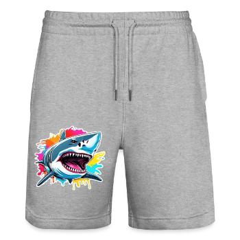 Requin / Faune / Sous-marin / Mer / Océan - Short de jogging bio TRAINER Stanley/Stella unisexe - gris chiné - Devant - Nik (191cm) & Marisol (170cm)