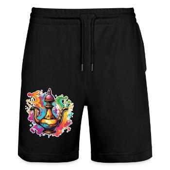 Lampe Magique / Souhaits /Orient / Miracle / Génie - Short de jogging bio TRAINER Stanley/Stella unisexe - noir - Devant - Nik (191cm) & Marisol (170cm)