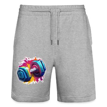 Hantel / Gewichte / Sport / Krafttraining /Workout - Stanley/Stella Unisex Bio Joggingshorts Trainer  - Grau meliert - Vorne - Nik (191cm) & Marisol (170cm)