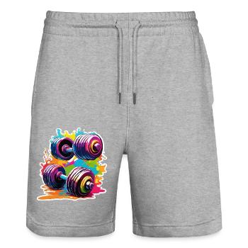 Hantel / Gewichte / Sport / Krafttraining /Workout - Stanley/Stella Unisex Bio Joggingshorts Trainer  - Grau meliert - Vorne - Nik (191cm) & Marisol (170cm)