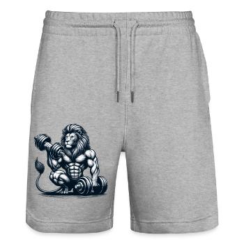 LEO DUMBBELL FITNESS STRENGTH SPORT MUSCLE VEIN - Stanley/Stella Trainer Unisex Organic Jogging Shorts - heather grey - Front - Nik (191cm) & Marisol (170cm)
