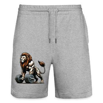 LEO DUMBBELL FITNESS STRENGTH SPORT MUSCLE VEIN - Stanley/Stella Trainer Unisex Organic Jogging Shorts - heather grey - Front - Nik (191cm) & Marisol (170cm)