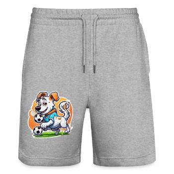 Soccer Dog / Animal / Soccer / Goal / Sports - Stanley/Stella Trainer Unisex Organic Jogging Shorts - heather grey - Front - Nik (191cm) & Marisol (170cm)