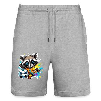 Fußball Waschbär / Tier / Fußball / Tor / Sport - Stanley/Stella Unisex Bio Joggingshorts Trainer  - Grau meliert - Vorne - Nik (191cm) & Marisol (170cm)