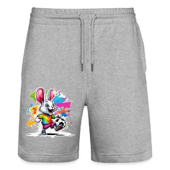 Soccer Bunny / Animal / Soccer / Goal / Sports - Stanley/Stella Trainer Unisex Organic Jogging Shorts - heather grey - Front - Nik (191cm) & Marisol (170cm)