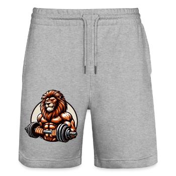 POWERFUL LION POWER MUSCLE BUILDING WEIGHTLIFTING GYM - Stanley/Stella Trainer Unisex Organic Jogging Shorts - heather grey - Front - Nik (191cm) & Marisol (170cm)