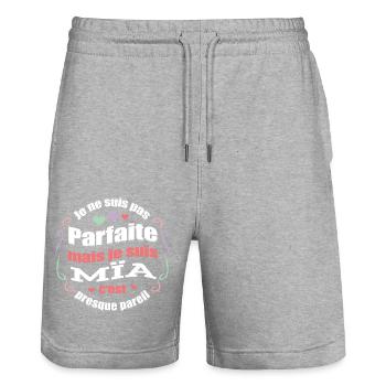 MÏA PARFAITE - PRENOM MÏA - Short de jogging bio TRAINER Stanley/Stella unisexe - gris chiné - Devant - Nik (191cm) & Marisol (170cm)