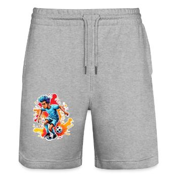 Footballer / Soccer / Pitch / Team - Stanley/Stella Trainer Unisex Organic Jogging Shorts - heather grey - Front - Nik (191cm) & Marisol (170cm)