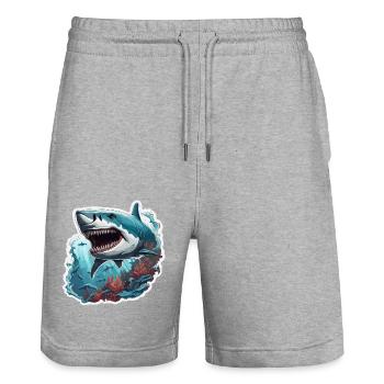 Requin / Faune / Sous-marin / Mer / Océan - Short de jogging bio TRAINER Stanley/Stella unisexe - gris chiné - Devant - Nik (191cm) & Marisol (170cm)
