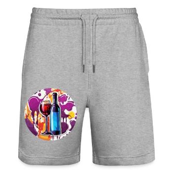Wein / Trauben / Alkohol / trinken / Genießen - Stanley/Stella Unisex Bio Joggingshorts Trainer  - Grau meliert - Vorne - Nik (191cm) & Marisol (170cm)