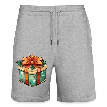 Gift in green with red bows - Stanley/Stella Trainer Unisex Organic Jogging Shorts - heather grey - Front - Nik (191cm) & Marisol (170cm)