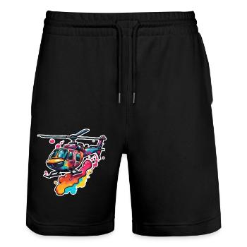 Helikopter / Hubschrauber / fliegen / Luftfahrt - Stanley/Stella Unisex Bio Joggingshorts Trainer  - Schwarz - Vorne - Nik (191cm) & Marisol (170cm)