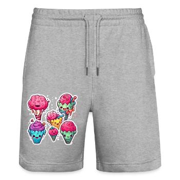 Sucette / Sucette / Bonbons / Lécher / Mignon - Short de jogging bio TRAINER Stanley/Stella unisexe - gris chiné - Devant - Nik (191cm) & Marisol (170cm)