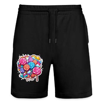 Lutscher / Lolli Pop / Süßigkeit / schlecken / süß - Stanley/Stella Unisex Bio Joggingshorts Trainer  - Schwarz - Vorne - Nik (191cm) & Marisol (170cm)
