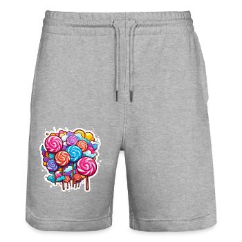 Sucette / Sucette / Bonbons / Lécher / Mignon - Short de jogging bio TRAINER Stanley/Stella unisexe - gris chiné - Devant - Nik (191cm) & Marisol (170cm)