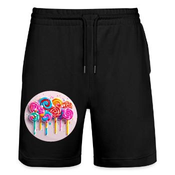 Sucette / Sucette / Bonbons / Lécher / Mignon - Short de jogging bio TRAINER Stanley/Stella unisexe - noir - Devant - Nik (191cm) & Marisol (170cm)