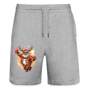 Santa with beer dancing with a moose antler - Stanley/Stella Trainer Unisex Organic Jogging Shorts - heather grey - Front - Nik (191cm) & Marisol (170cm)