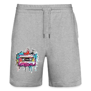 Kasette / Tape / Musikband / Analog / Retro - Stanley/Stella Unisex Bio Joggingshorts Trainer  - Grau meliert - Vorne - Nik (191cm) & Marisol (170cm)