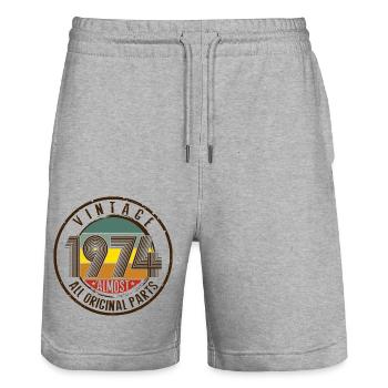 Vintage 1974 Retro Vintage 51st Birthday - Stanley/Stella Trainer Unisex Organic Jogging Shorts - heather grey - Front - Nik (191cm) & Marisol (170cm)