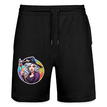 Witch / Magic / Witch Ritual / Fairy Tale / Spell - Stanley/Stella Trainer Unisex Organic Jogging Shorts - black - Front - Nik (191cm) & Marisol (170cm)