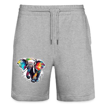 Éléphant / Animal / Safari / Zoo / Afrique / Bande dessinée - Short de jogging bio TRAINER Stanley/Stella unisexe - gris chiné - Devant - Nik (191cm) & Marisol (170cm)