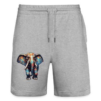 Éléphant / Animal / Safari / Zoo / Afrique / Bande dessinée - Short de jogging bio TRAINER Stanley/Stella unisexe - gris chiné - Devant - Nik (191cm) & Marisol (170cm)