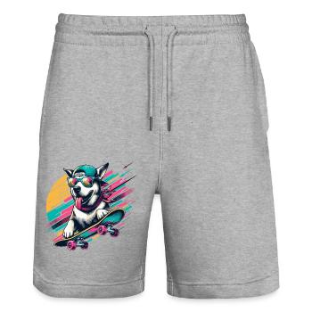 SIBERIAN HUSKY HUND SKATEBOARD SPORT BRILLE COOL - Stanley/Stella Unisex Bio Joggingshorts Trainer  - Grau meliert - Vorne - Nik (191cm) & Marisol (170cm)
