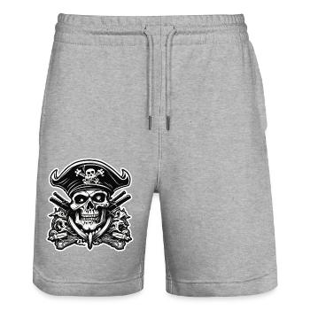 Pirat / Ahoi / Anker / Kapitän / Totenkopf / Rum - Stanley/Stella Unisex Bio Joggingshorts Trainer  - Grau meliert - Vorne - Nik (191cm) & Marisol (170cm)