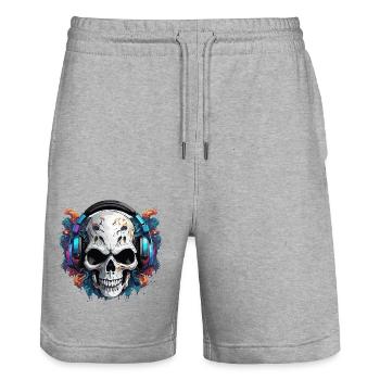 Casque / Audio / Musique / Skull / Cool - Short de jogging bio TRAINER Stanley/Stella unisexe - gris chiné - Devant - Nik (191cm) & Marisol (170cm)