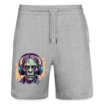 Casque / Audio / Musique / Zombie / Morts-vivants / Cool - Short de jogging bio TRAINER Stanley/Stella unisexe - gris chiné - Devant - Nik (191cm) & Marisol (170cm)