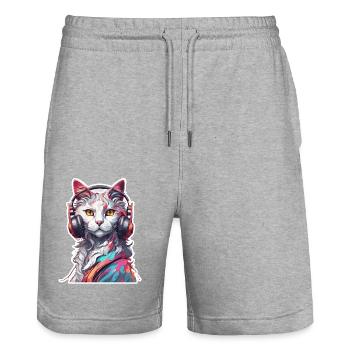Headphones / Audio / Music / Animal / Cat / Cool - Stanley/Stella Trainer Unisex Organic Jogging Shorts - heather grey - Front - Nik (191cm) & Marisol (170cm)