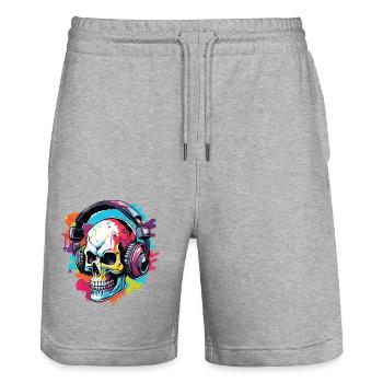 Kopfhörer / Audio / Musik / Totenkopf / cool - Stanley/Stella Unisex Bio Joggingshorts Trainer  - Grau meliert - Vorne - Nik (191cm) & Marisol (170cm)