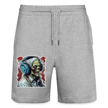 Casque / Audio / Musique / Son / Zombie / Cool - Short de jogging bio TRAINER Stanley/Stella unisexe - gris chiné - Devant - Nik (191cm) & Marisol (170cm)
