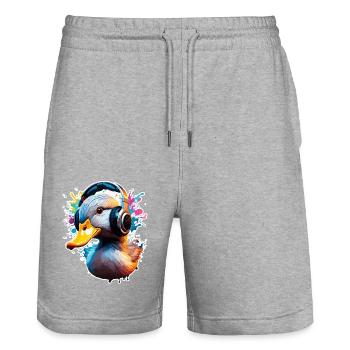 Headphones / Audio / Music / Animal / Duck / Cool - Stanley/Stella Trainer Unisex Organic Jogging Shorts - heather grey - Front - Nik (191cm) & Marisol (170cm)