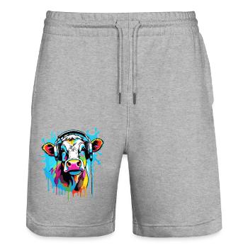 Casque / Audio / Musique / Animal / Vache / Cool - Short de jogging bio TRAINER Stanley/Stella unisexe - gris chiné - Devant - Nik (191cm) & Marisol (170cm)