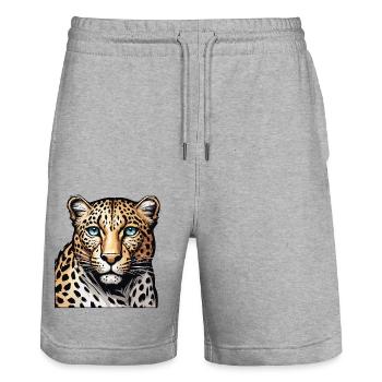 Leopard / Cheetah / Animal / Animal Print / Pattern - Stanley/Stella Trainer Unisex Organic Jogging Shorts - heather grey - Front - Nik (191cm) & Marisol (170cm)