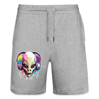 Casque / Audio / Musique / Alien / Tout / cool - Short de jogging bio TRAINER Stanley/Stella unisexe - gris chiné - Devant - Nik (191cm) & Marisol (170cm)