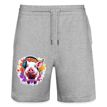 Headphones / Audio / Music / Animal / Pig / Cool - Stanley/Stella Trainer Unisex Organic Jogging Shorts - heather grey - Front - Nik (191cm) & Marisol (170cm)