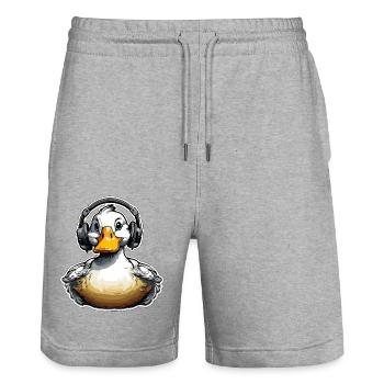 Casque / Audio / Musique / Animal / Canard / Cool - Short de jogging bio TRAINER Stanley/Stella unisexe - gris chiné - Devant - Nik (191cm) & Marisol (170cm)