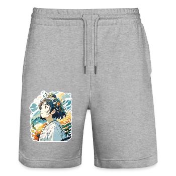Anime / Bande dessinée / Japonais / Animation / Dessin animé - Short de jogging bio TRAINER Stanley/Stella unisexe - gris chiné - Devant - Nik (191cm) & Marisol (170cm)