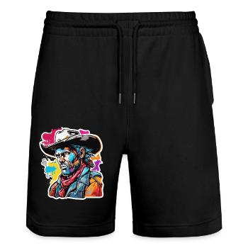 Cowboy / Wild West / Desert / Lasso / Rodeo - Stanley/Stella Trainer Unisex Organic Jogging Shorts - black - Front - Nik (191cm) & Marisol (170cm)