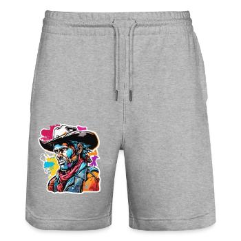 Cowboy / Far West / Désert / Lasso / Rodéo - Short de jogging bio TRAINER Stanley/Stella unisexe - gris chiné - Devant - Nik (191cm) & Marisol (170cm)
